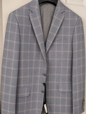 AND Light Blue Windowpane Sport Coat with Cream Check